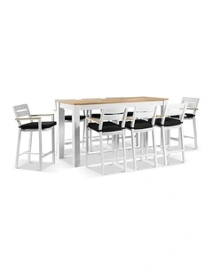 Balmoral 2m Aluminium Bar Table White With 8 Capri Stools & Denim Grey Cushions