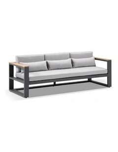Balmoral 3 Seater Outdoor Aluminium and Teak Lounge Charcoal & Textured Olefin Grey Cushions