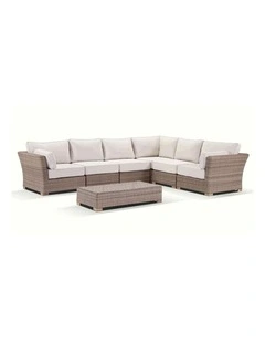 Coco Corner Outdoor Wicker Modular Lounge Setting Brushed Wheat & Cream Cushions