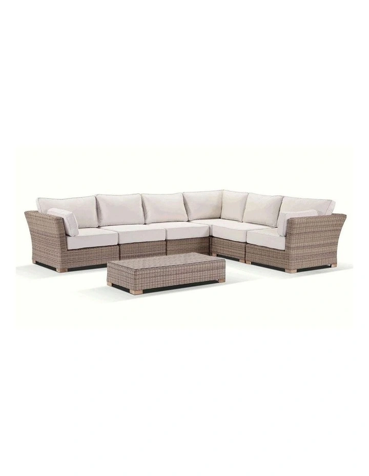 Coco Corner Outdoor Wicker Modular Lounge Setting Brushed Wheat & Cream Cushions image 1