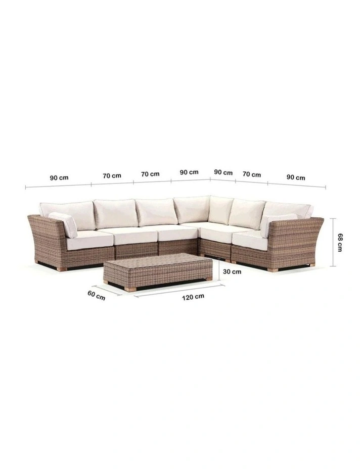 Coco Corner Outdoor Wicker Modular Lounge Setting Brushed Wheat & Cream Cushions image 2