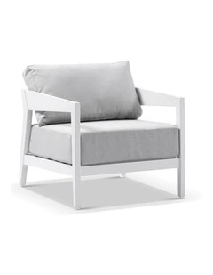 Bronte 1 Seater Outdoor Aluminium Lounge White & Textured Olefin Grey Cushions