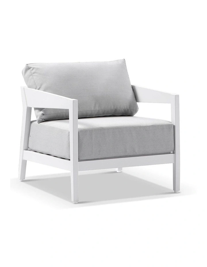 Bronte 1 Seater Outdoor Aluminium Lounge White & Textured Olefin Grey Cushions image 1