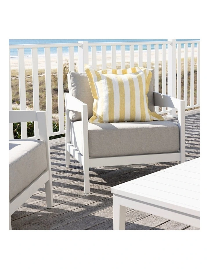 Bronte 1 Seater Outdoor Aluminium Lounge White & Textured Olefin Grey Cushions image 2