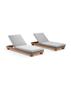 Santorini Outdoor Aluminium Pool Sun Lounge Set Teak Look & Textured Grey Cushions