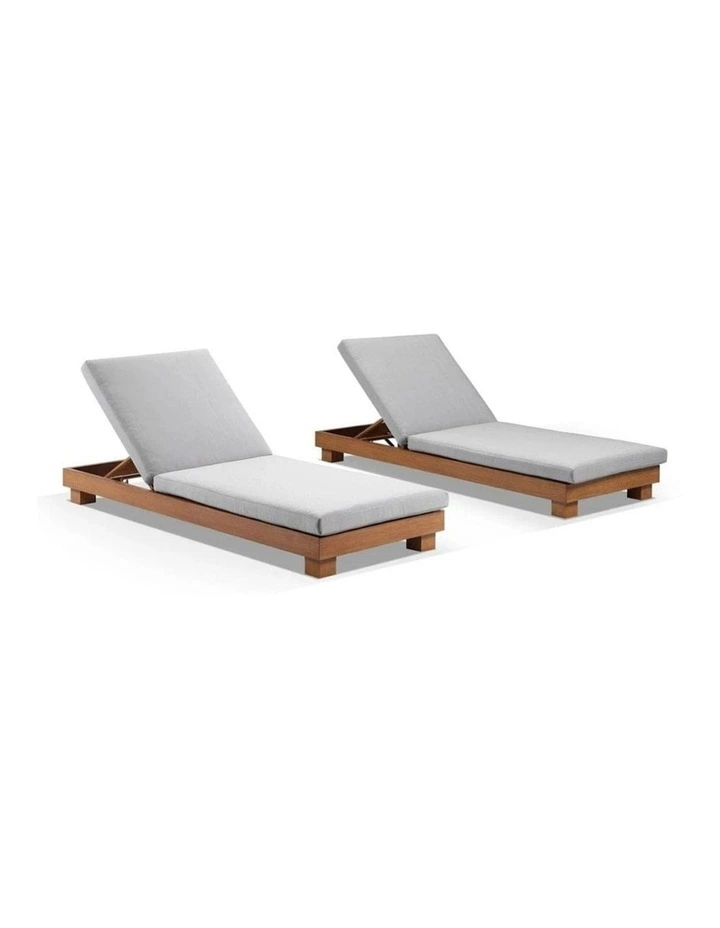 Santorini Outdoor Aluminium Pool Sun Lounge Set Teak Look & Textured Grey Cushions image 1