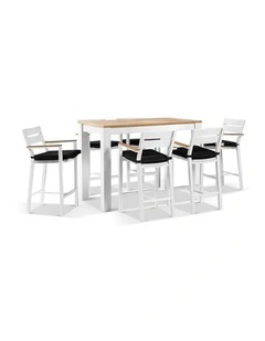 Balmoral 1.5m Aluminium Bar Table White With 6 Capri Stools & Denim Grey Cushions