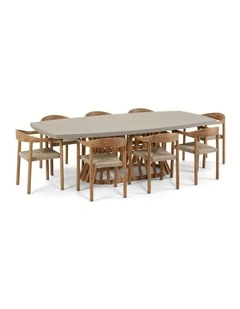 Waverley 2.6m Indoor Outdoor Concrete Look Dining Set With 8 Kotara Chairs