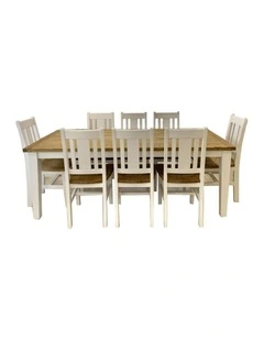 Leura Belle Rustic 8 Seater Rectangle Dining Table and Chairs Setting