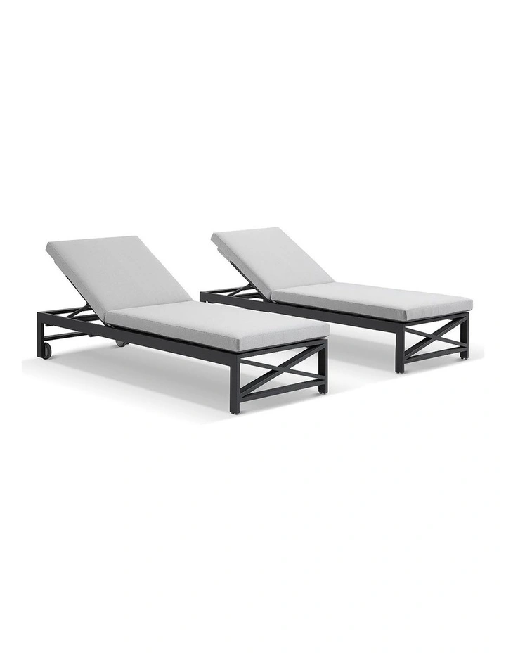 Kansas Outdoor Aluminium Sun Lounge Set on Wheels Charcoal & Textured Olefin Grey Cushions image 1