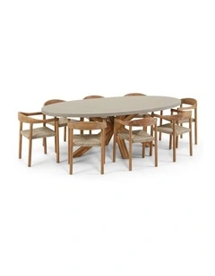 Tamarama Indoor Outdoor Oval Concrete Look Dining Setting With 8x Kotara Chairs
