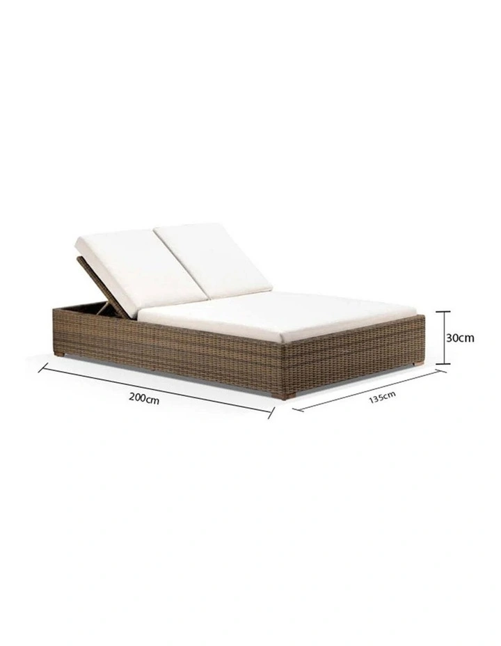 Breeze Outdoor Wicker Double Sun Lounge in Half Round Brushed Grey & Denim Cushions image 2