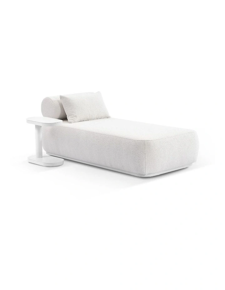 Norfolk Outdoor Aluminium Single Sun Lounge White With Side Table & Cream Boucle Cushions image 1