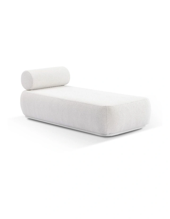 Norfolk Outdoor Aluminium Single Sun Lounge White With Side Table & Cream Boucle Cushions image 2