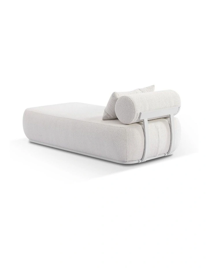 Norfolk Outdoor Aluminium Single Sun Lounge White With Side Table & Cream Boucle Cushions image 4