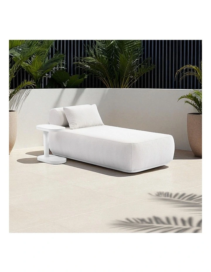 Norfolk Outdoor Aluminium Single Sun Lounge White With Side Table & Cream Boucle Cushions image 5