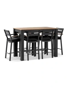 Balmoral 1.5m Aluminium Bar Table Charcoal With 6 Capri Stools & Denim Grey Cushions