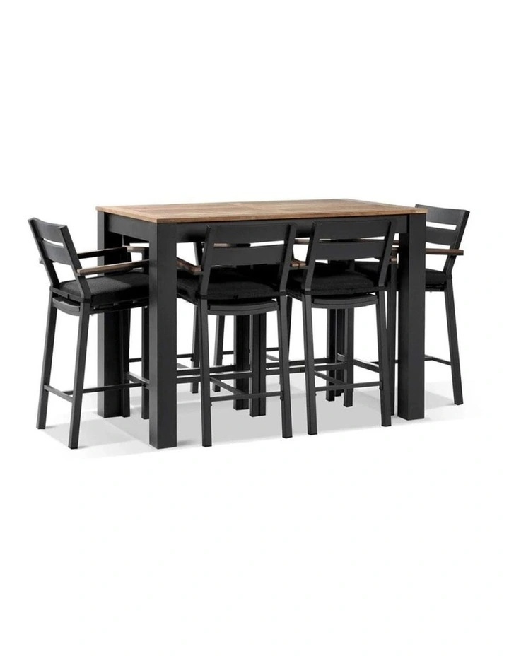 Balmoral 1.5m Aluminium Bar Table Charcoal With 6 Capri Stools & Denim Grey Cushions image 1