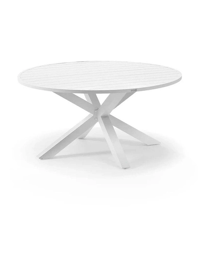 Houston Outdoor 1.5m Round Aluminium Table with 6 Patonga Dining Chairs White image 2
