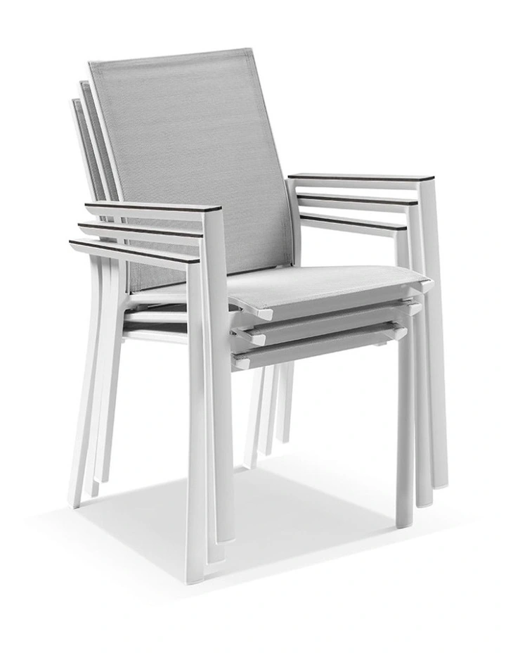 Houston Outdoor 1.5m Round Aluminium Table with 6 Patonga Dining Chairs White image 5