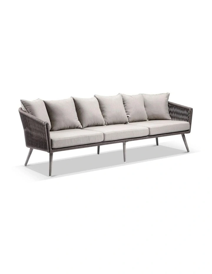 Herman Outdoor 3 Seater Rope & Aluminium Lounge Walnut Taupe Cushions image 1