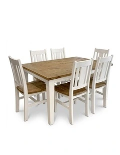 Leura Belle Rustic 6 Seater Rectangle Dining Table and Chairs Setting