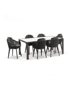 Alpine 6 Seater Rope and Aluminium Dining Table Chairs Setting Slate Grey