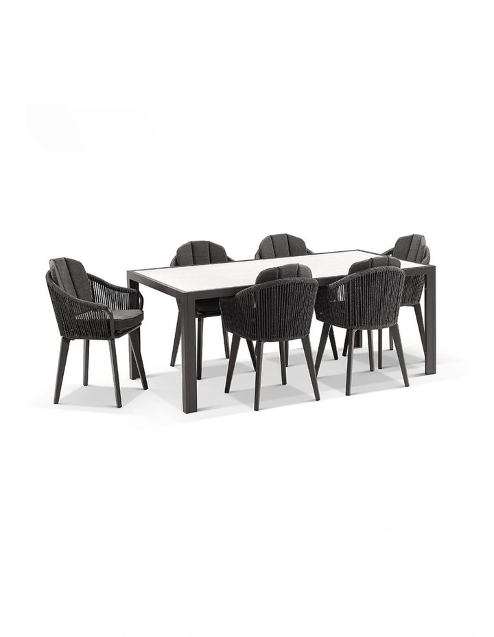 Alpine 6 Seater Rope and Aluminium Dining Table Chairs Setting Slate Grey image 1
