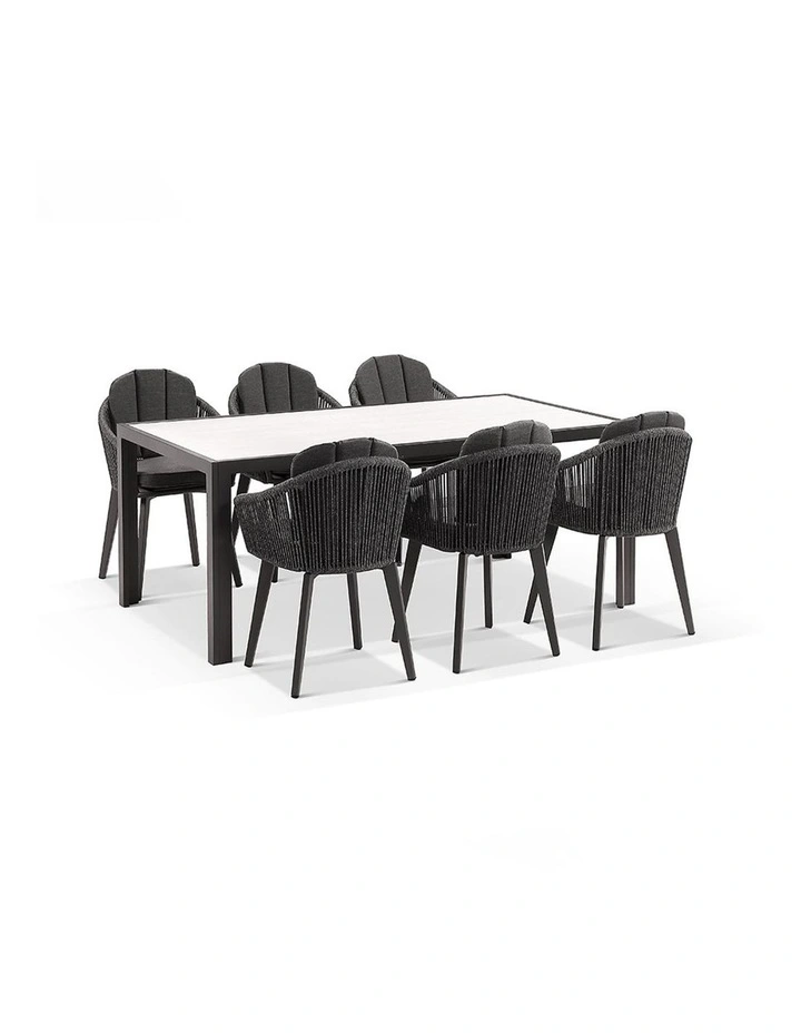 Alpine 6 Seater Rope and Aluminium Dining Table Chairs Setting Slate Grey image 2