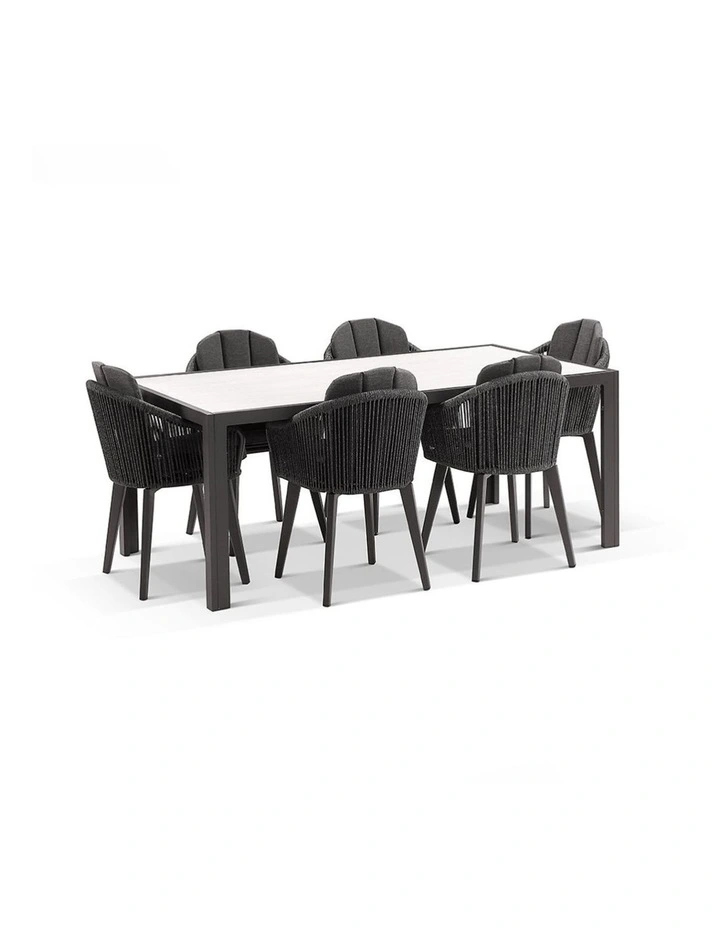 Alpine 6 Seater Rope and Aluminium Dining Table Chairs Setting Slate Grey image 3