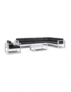 Santorini Package C Outdoor Aluminium Corner Lounge White & Denim Grey Cushions