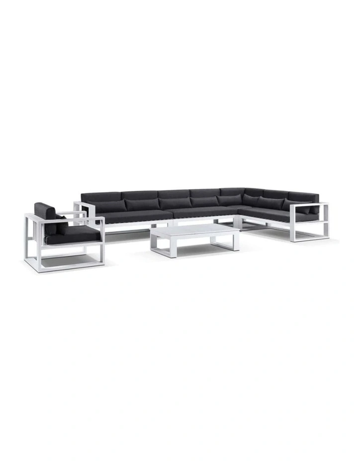 Santorini Package C Outdoor Aluminium Corner Lounge White & Denim Grey Cushions image 1