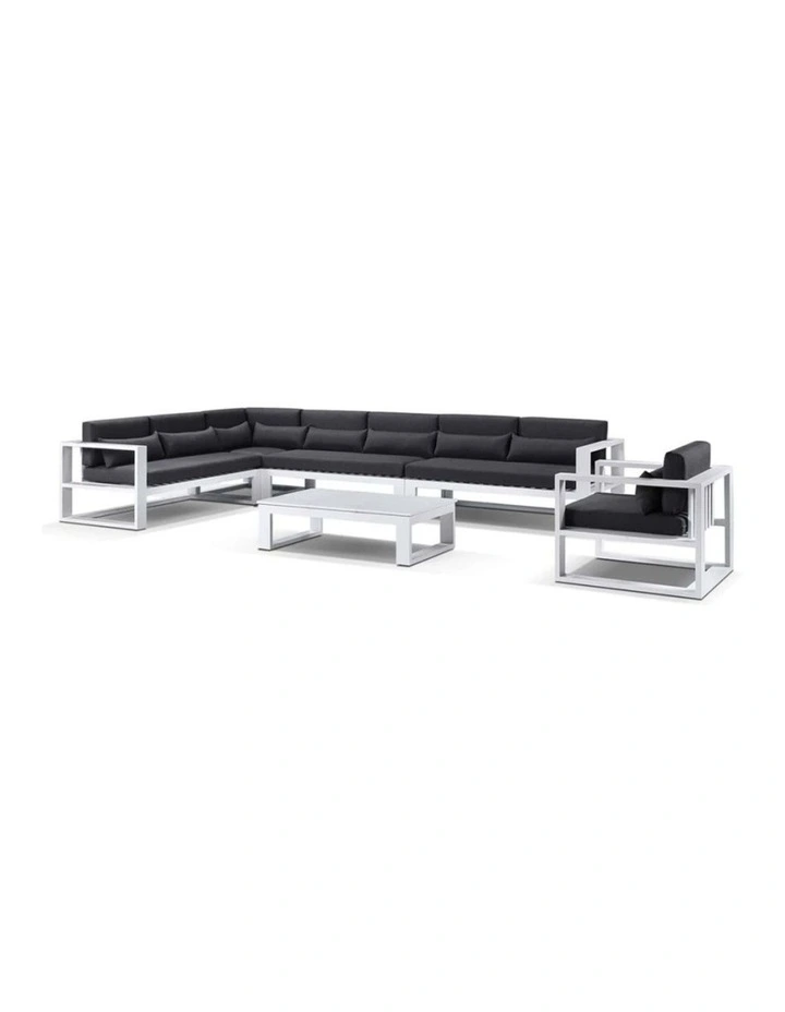 Santorini Package C Outdoor Aluminium Corner Lounge White & Denim Grey Cushions image 2