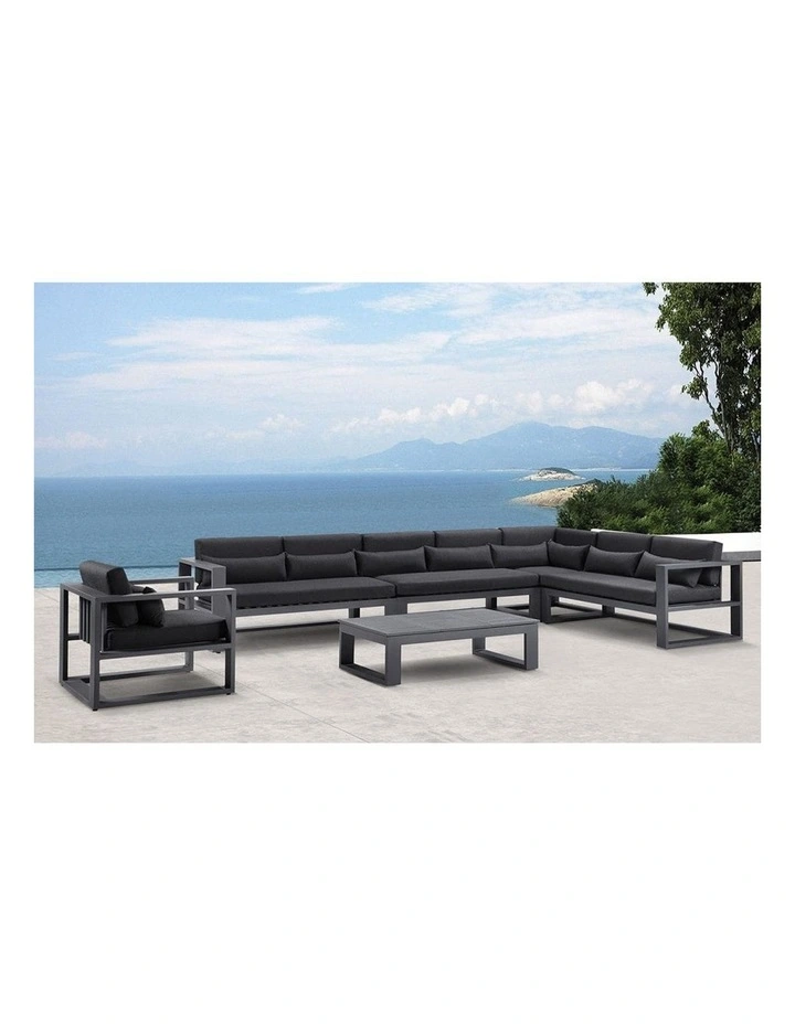 Santorini Package C Outdoor Aluminium Corner Lounge White & Denim Grey Cushions image 4