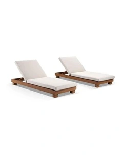 Santorini Outdoor Aluminium Pool Sun Lounge Set Teak Look & Cream Cushions