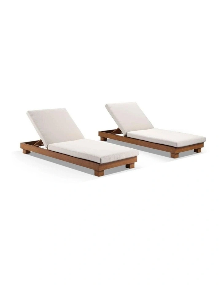 Santorini Outdoor Aluminium Pool Sun Lounge Set Teak Look & Cream Cushions image 1