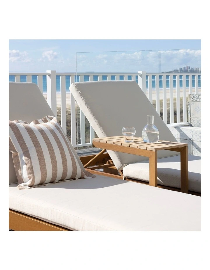Santorini Outdoor Aluminium Pool Sun Lounge Set Teak Look & Cream Cushions image 3