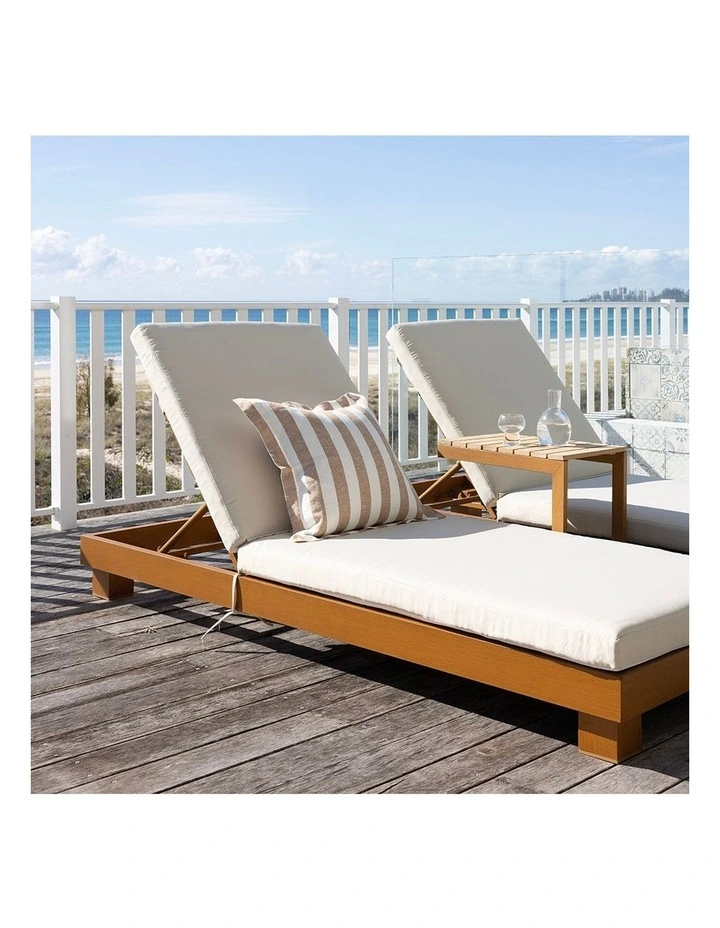 Santorini Outdoor Aluminium Pool Sun Lounge Set Teak Look & Cream Cushions image 4