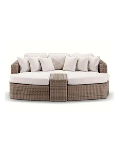 Noosa Outdoor Modular 4 Piece Daybed in Half Round Wicker Brushed Wheat & Cream Cushions