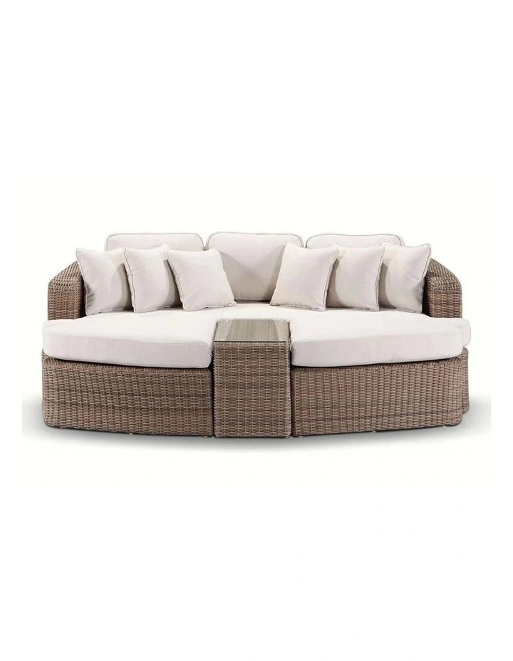Noosa Outdoor Modular 4 Piece Daybed in Half Round Wicker Brushed Wheat & Cream Cushions image 1