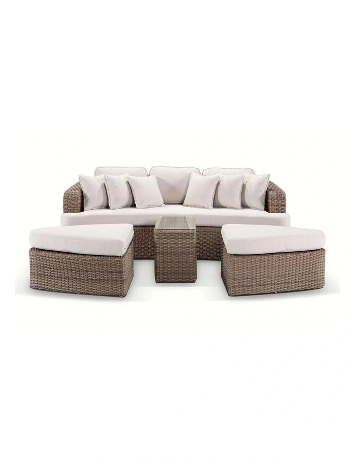 Noosa Outdoor Modular 4 Piece Daybed in Half Round Wicker Brushed Wheat & Cream Cushions image 2