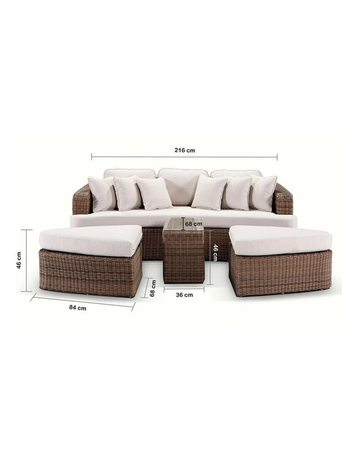 Noosa Outdoor Modular 4 Piece Daybed in Half Round Wicker Brushed Wheat & Cream Cushions image 3