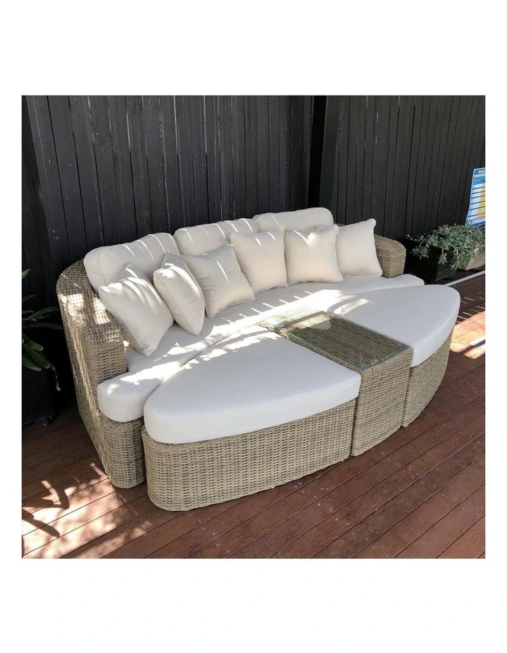 Noosa Outdoor Modular 4 Piece Daybed in Half Round Wicker Brushed Wheat & Cream Cushions image 4