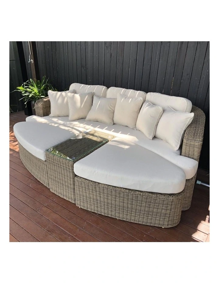 Noosa Outdoor Modular 4 Piece Daybed in Half Round Wicker Brushed Wheat & Cream Cushions image 5