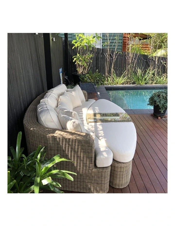 Noosa Outdoor Modular 4 Piece Daybed in Half Round Wicker Brushed Wheat & Cream Cushions image 6