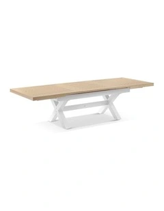 Austin Outdoor 2.2m - 3m Extension Dining Table with Light Oak Aluminium Top White