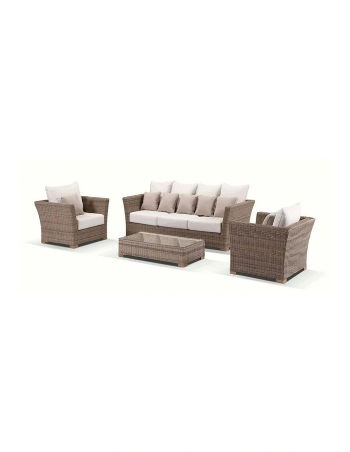 Coco 3 1 1 Seater Outdoor Wicker Lounge Brushed Wheat With Coffee Table & Cream Cushions image 2