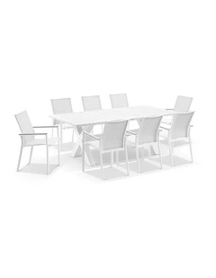 Tahitian 2.1m Aluminium Dining Table with 8 Patonga Chairs White