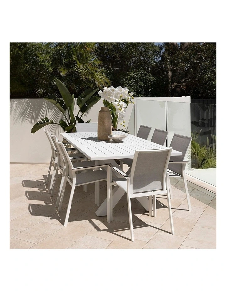Tahitian 2.1m Aluminium Dining Table with 8 Patonga Chairs White image 7