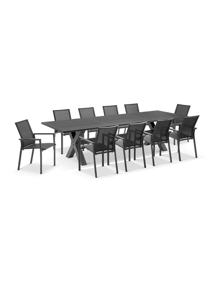 Tahitian 3m Aluminium Dining Table with 10 Patonga Chairs Charcoal image 1